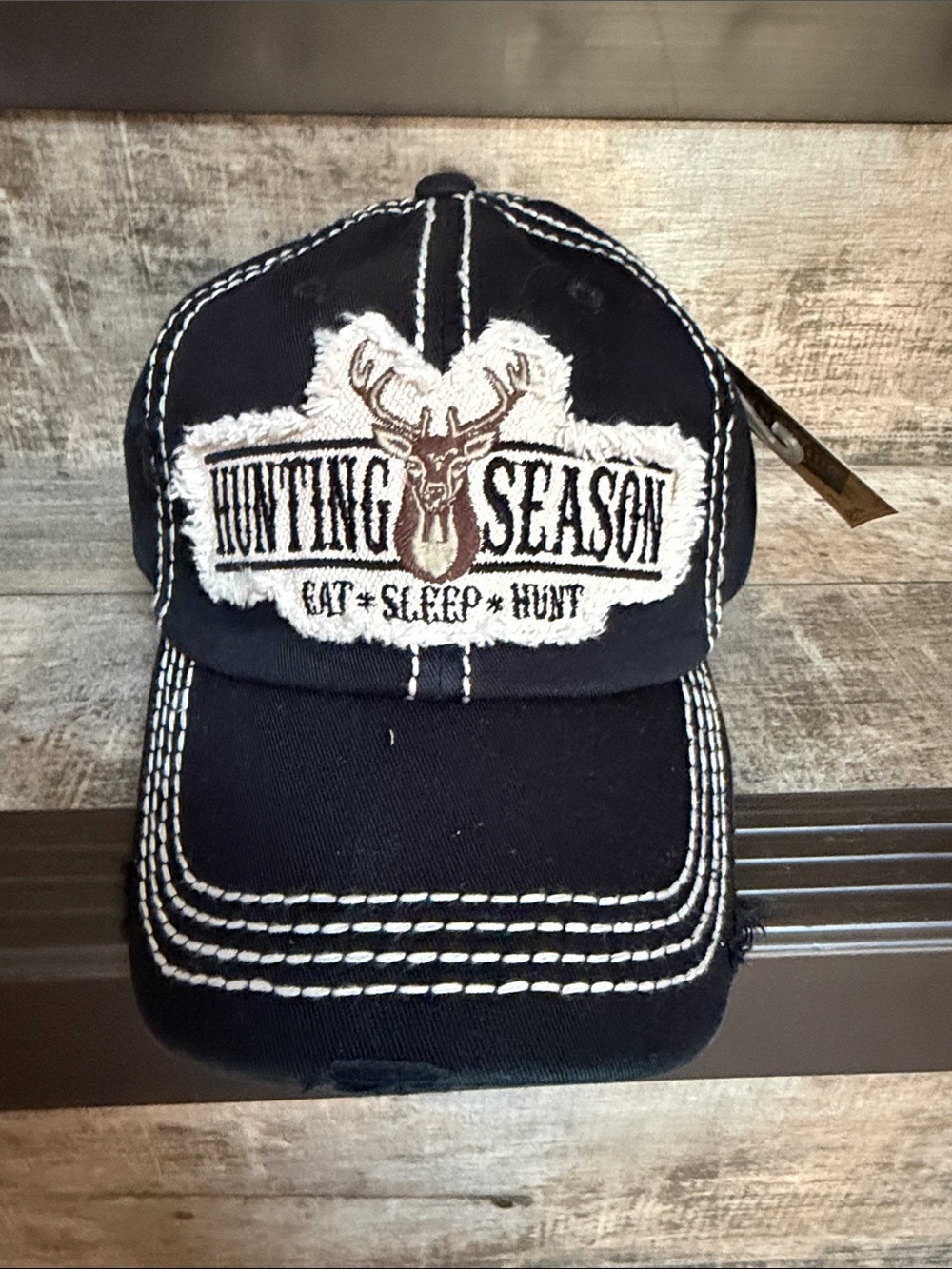 NWT KBETHOS Black Cap with White Stitching HUNTING SEASON eat sleep hunt